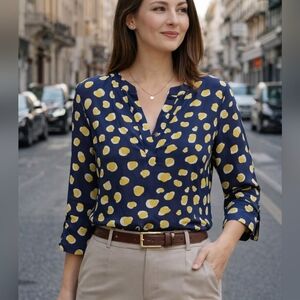 💙💛 Blue & Yellow Spotted Blouse – Size 1X